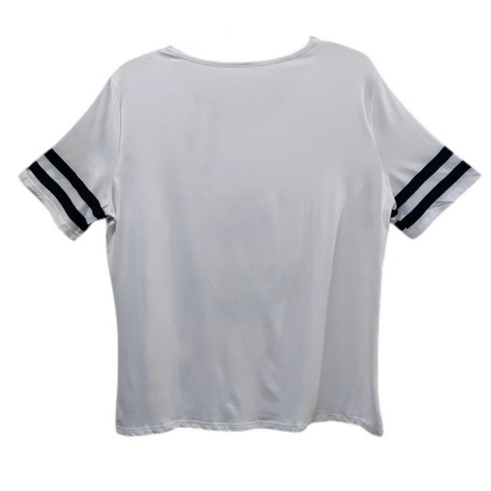 Navy Blue Anchor and Sleeve Stripes on White Tee Shirt XXL - Picture 4 of 5